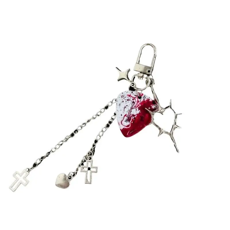 Schlüsselanhänger, minimalistisches Herz-Kreuz-Design, Punk-Stil, Metallanhänger für Tasche, Handtasche, Handyband, leichtes Geschenk. – Detail 6