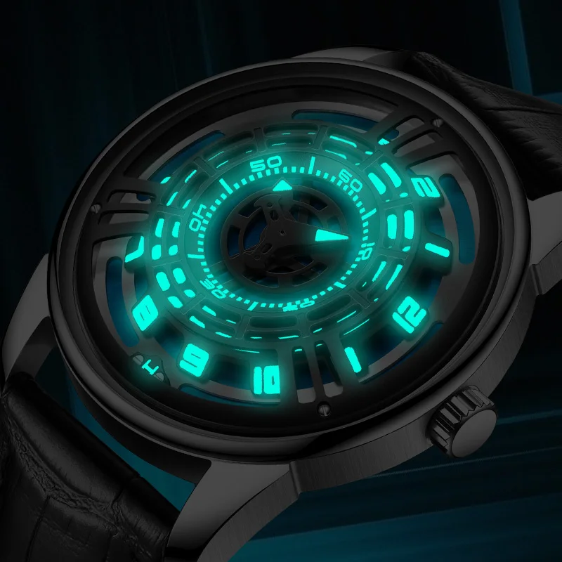 PINDU New Men Automatic Watch 42mm Luxury Mechanical Watch Luminous Waterproof Unique Stylish Design Turning Dial Wristwatches