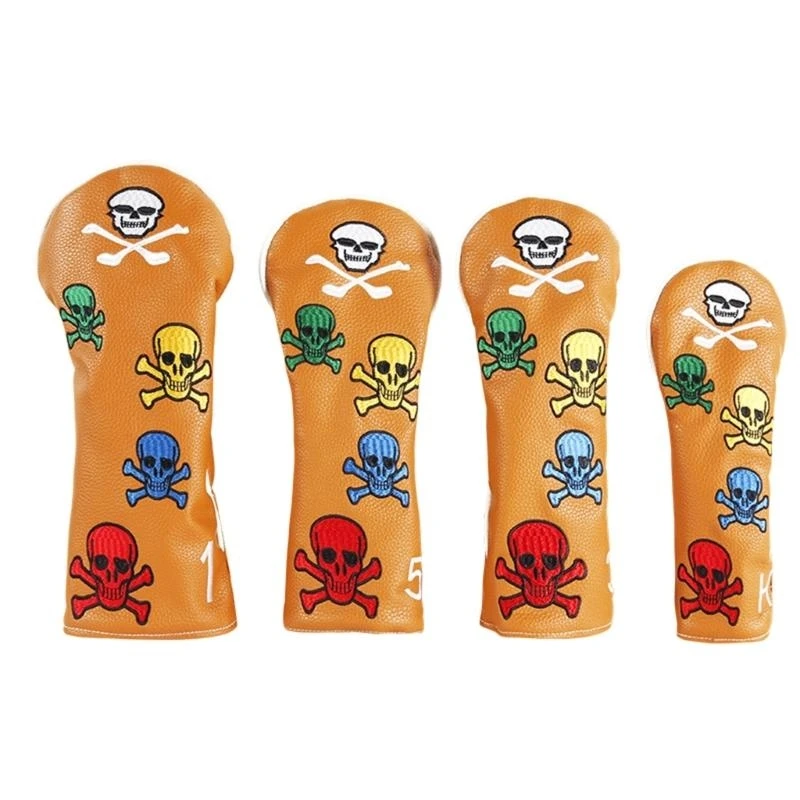 G6DE 4Pcs Waterproofs Golfs Headcover PU Leather Golfs Club Head Cover Golfs Accessori