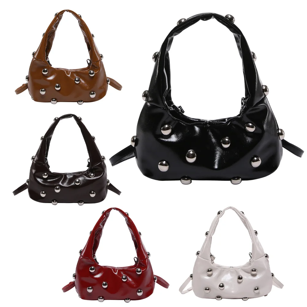 

Women PU Rivet Shoulder Bag Trendy Underarm Bag Adjustable Strap Punk Style Satchel Purse Cool Sling Bag Chic Hobo Bag