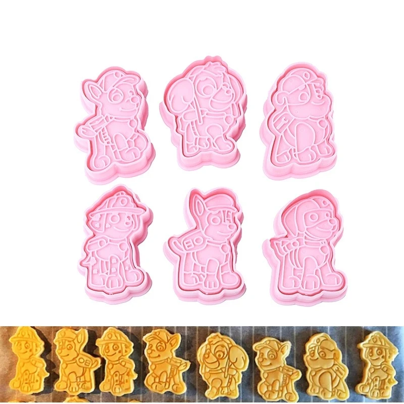 6 teile/satz Cookies Cutter Kunststoff Cartoon druckbare Keksform Süßwaren Keks Stempel Backen Gebäck Back geschirr Werkzeuge