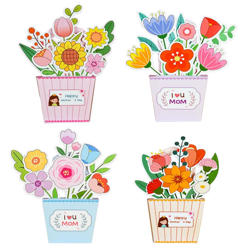 

DIY Handmade Greeting Cards Potted Bouquet Material Craft Creative 3D Puzzle Kindergarten Kids Educational Toy Mother's Day Gift