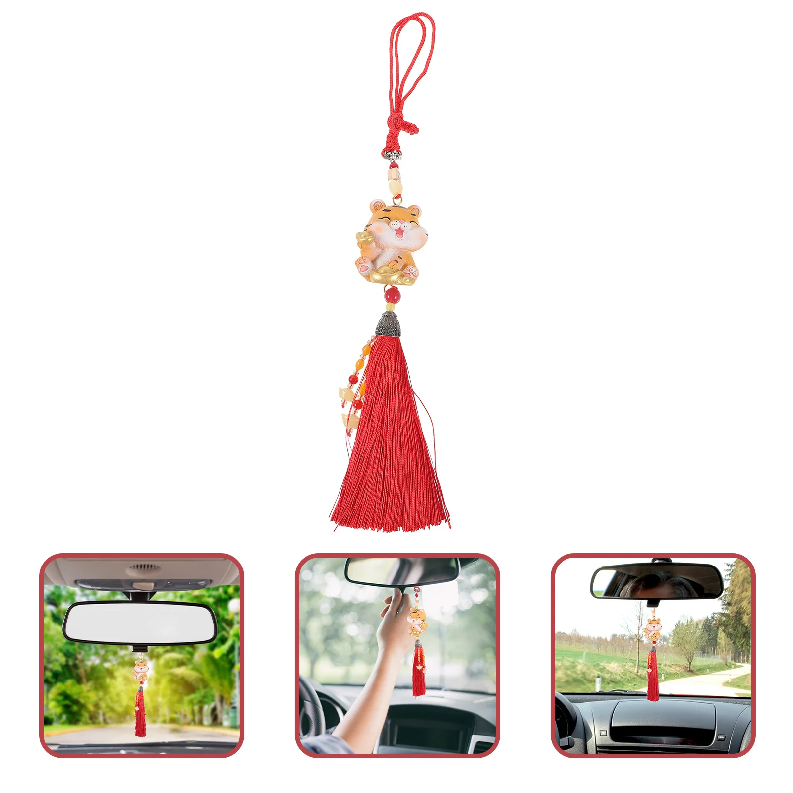 

1pc Aroma Car Hanging Pendant Tiger Tassel Ornament Resin Decor For Car Interior Air Freshener Rearview Mirror Accessory