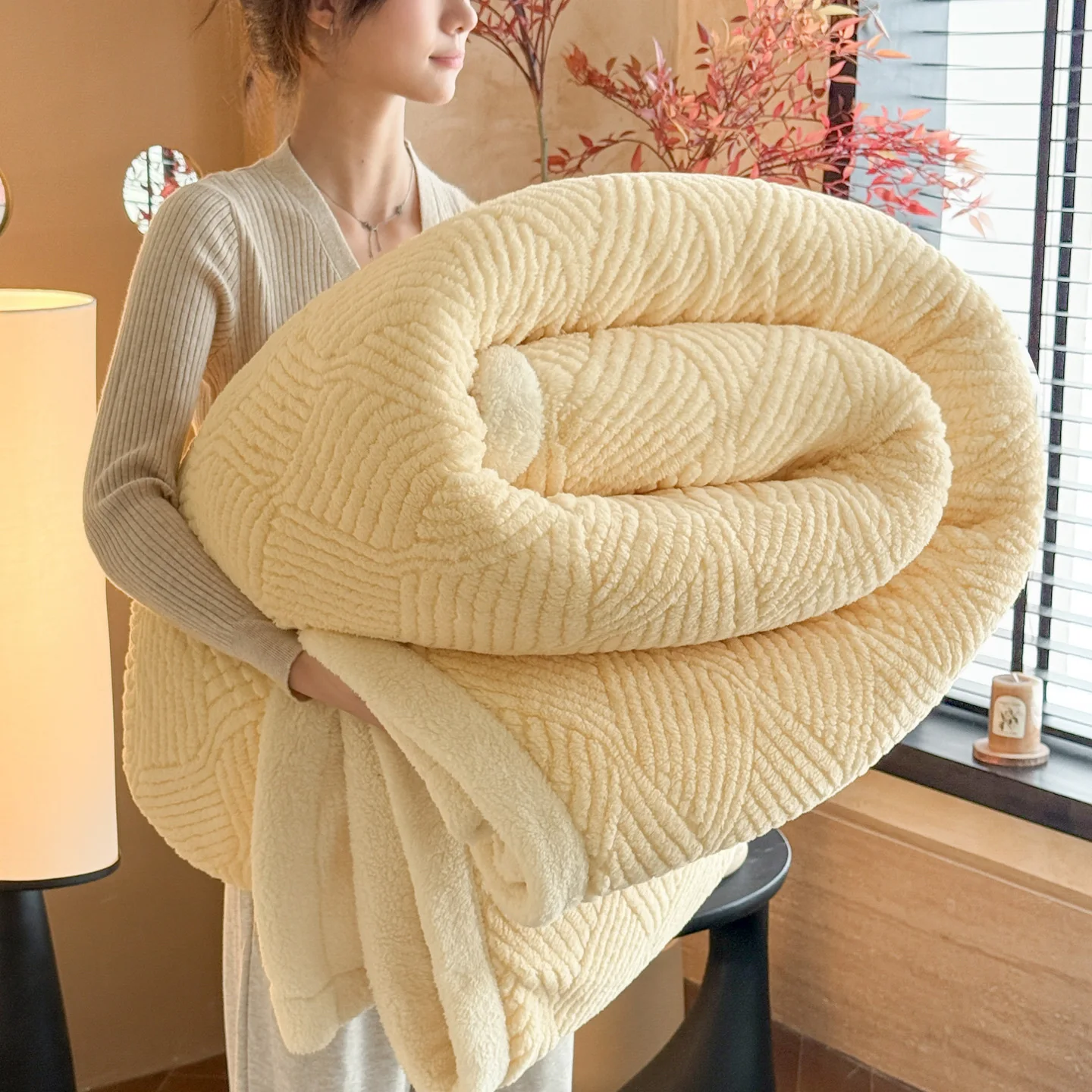 

Winter Thickened Blanket Taffeta Jacquard Double-Layer Blanket Coral Velvet Office Sofa Nap Blanket Warm Shawl Blanket