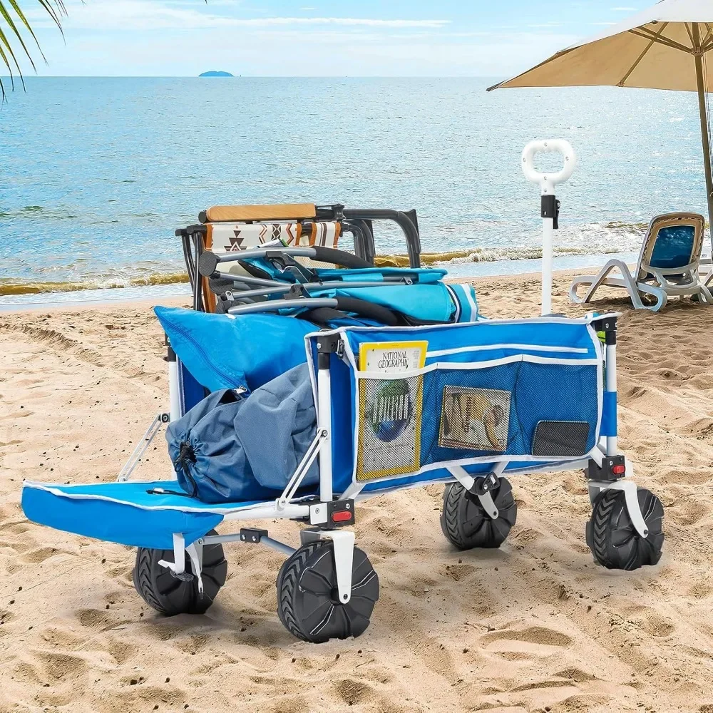 Wagon de plage extra long avec grandes roues pour le sable, chariot de plage utilitaire pliable, wagon pliant RapDuty, 49 po