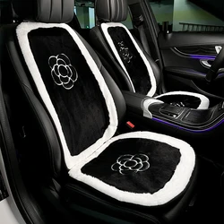 Winter Soft Plush Universal Car Seat Cover Classic Black White Camellia Flower Auto Seat Cushion Keep Warm Mats Car Accessories