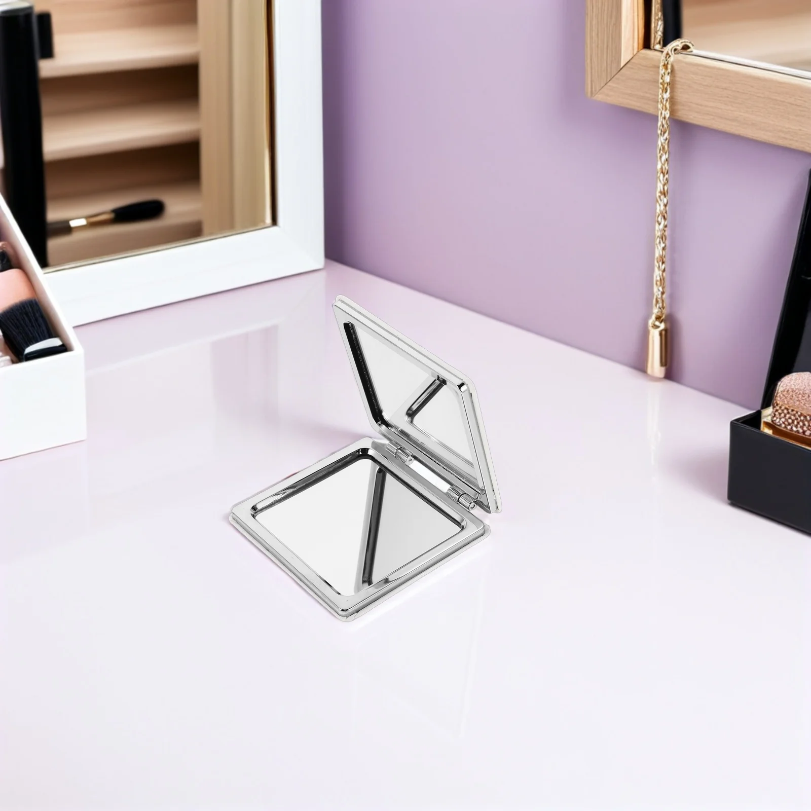 PU 컴팩트 보우노트 악센트 접이식 여행용 메이크업 거울 2배 확대 컴팩트 미러 하트 디자인