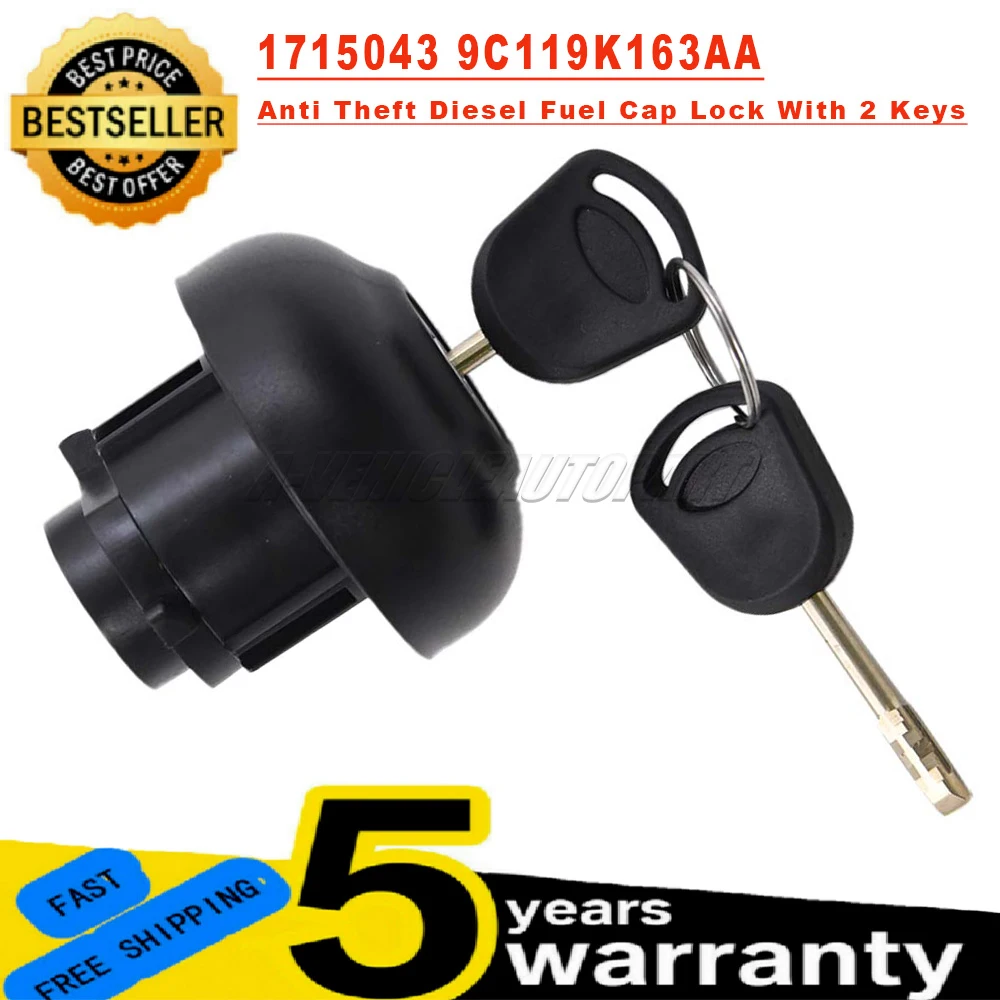 Anti Theft Diesel Fuel Tank Filler Cap Cover Lock With 2 Keys Kit 9C119K163AA 1715043 For Ford Transit Mk7 2006 2007 2008 - 2018