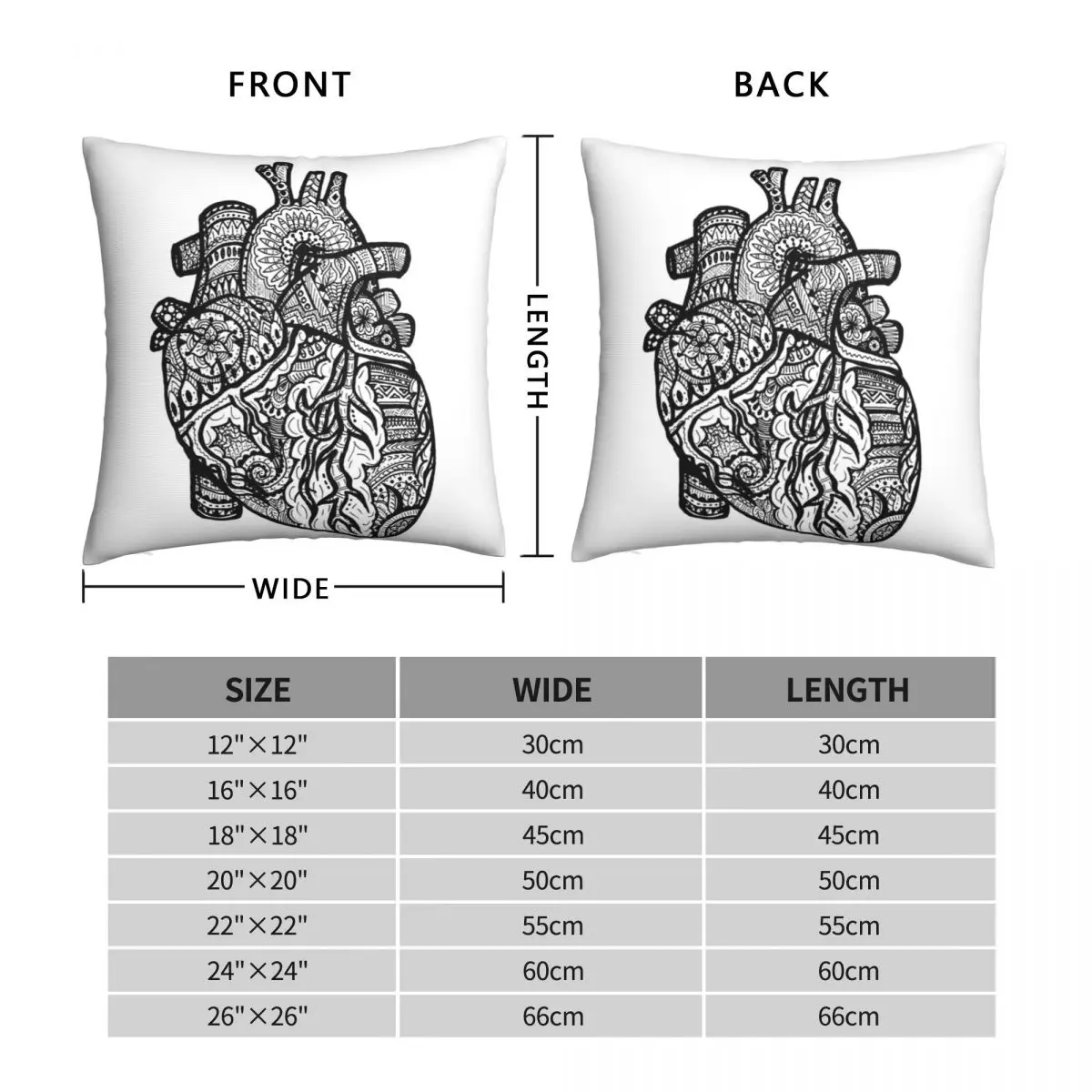 Anatomical Heart Zendoodle Pillowcase Polyester Linen Velvet Printed Zip Decor Throw Pillow Case Sofa Seater Cushion Cover