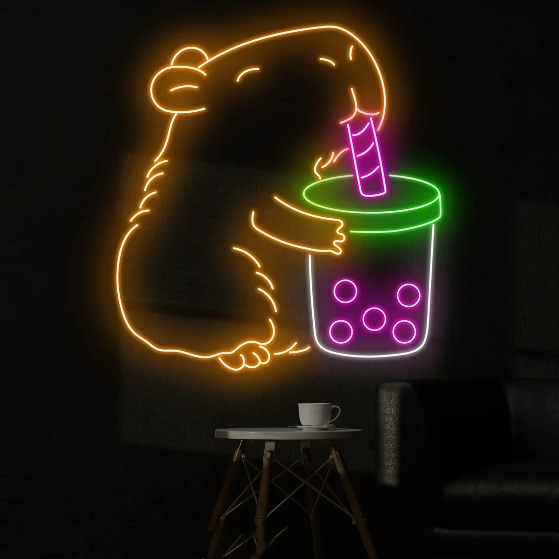 Milk Tea Neon Sign Capybara Milk Tea Neon Sign Milk Tea Store Wall Art Decor Neon Sign