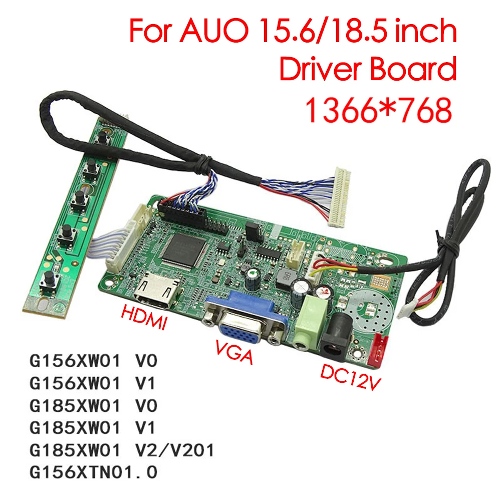 For AUO G156XW01 G185XW01 G156XTN01.0 1366x768 Controller Board HDMI+VGA To LVDS LED Screen Laptop DIY display Driver Board Kit