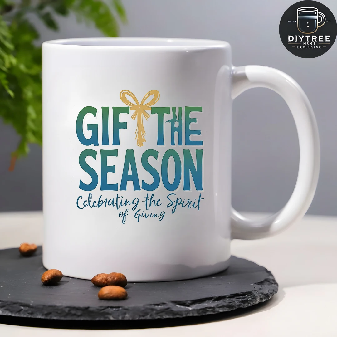 كوب 11 أونصة + مجموعة هدايا العيد - هدية عيد الميلاد، كوب ماء للأطفال بفيونكة متدرجة باللون الأزرق والأخضر، كوب قهوة للمكتب المنزلي