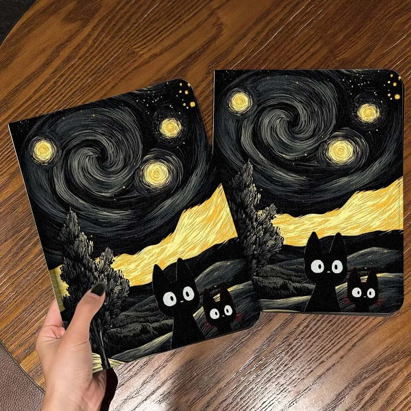 

Cartoon Starry Moon Cat For iPad Pro Mini Air 1 2 3 4 5 6 7 10 11 th 8 9 gen 11 M4 M5 Foldable Tablet Case Cover