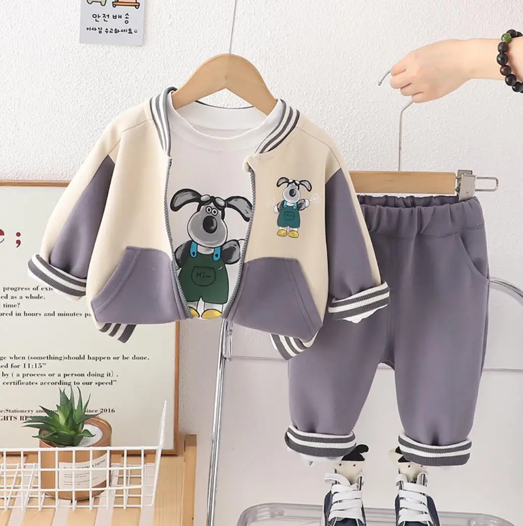 Toddler Boys Designer Outfits Spring Autumn Clothing Cartoon Printed Cardigan Coat Shirts Pants 3Pcs Sets Children Sport Suits