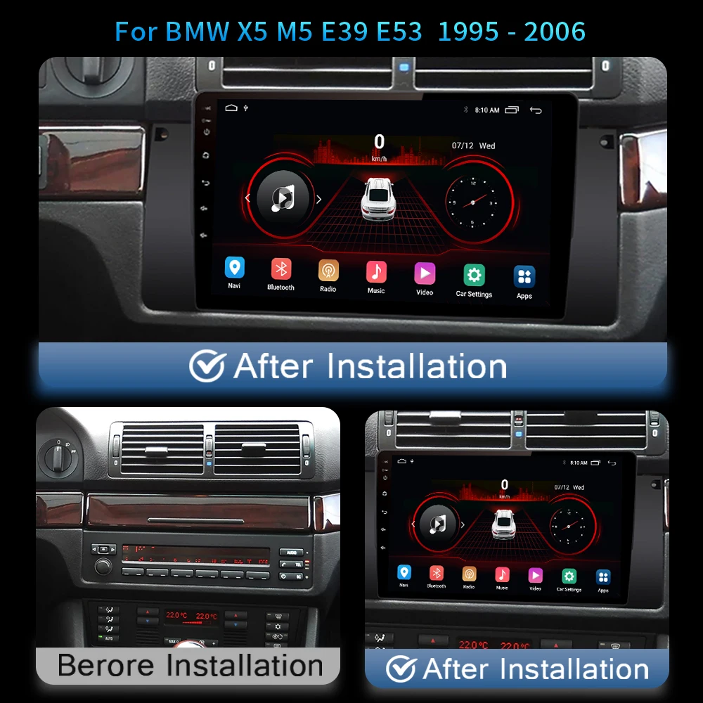 Autoradio pour BMW X5 M5 E39 E53 1995-2006, Android 12, Limitation Autoradio, Lecteur Vidéo, Navigation GPS, 4G, Carplay, 2 Din, 2 Din, Unité