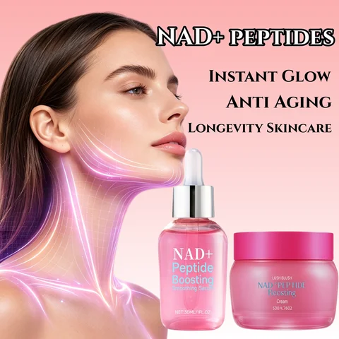 NAD+ Peptide Boosting Serum&Cream Duo,14-Peptide Serum for Face,Neck&Body,Vegan Collagen Pink Serum with Anti-Aging,Firming&Lifting Benefits,NAD+ 5%&13 Peptides Anti-Aging, Firming&Lifting Pink Neck Cream for Sagging Skin,Korean Skincare Face