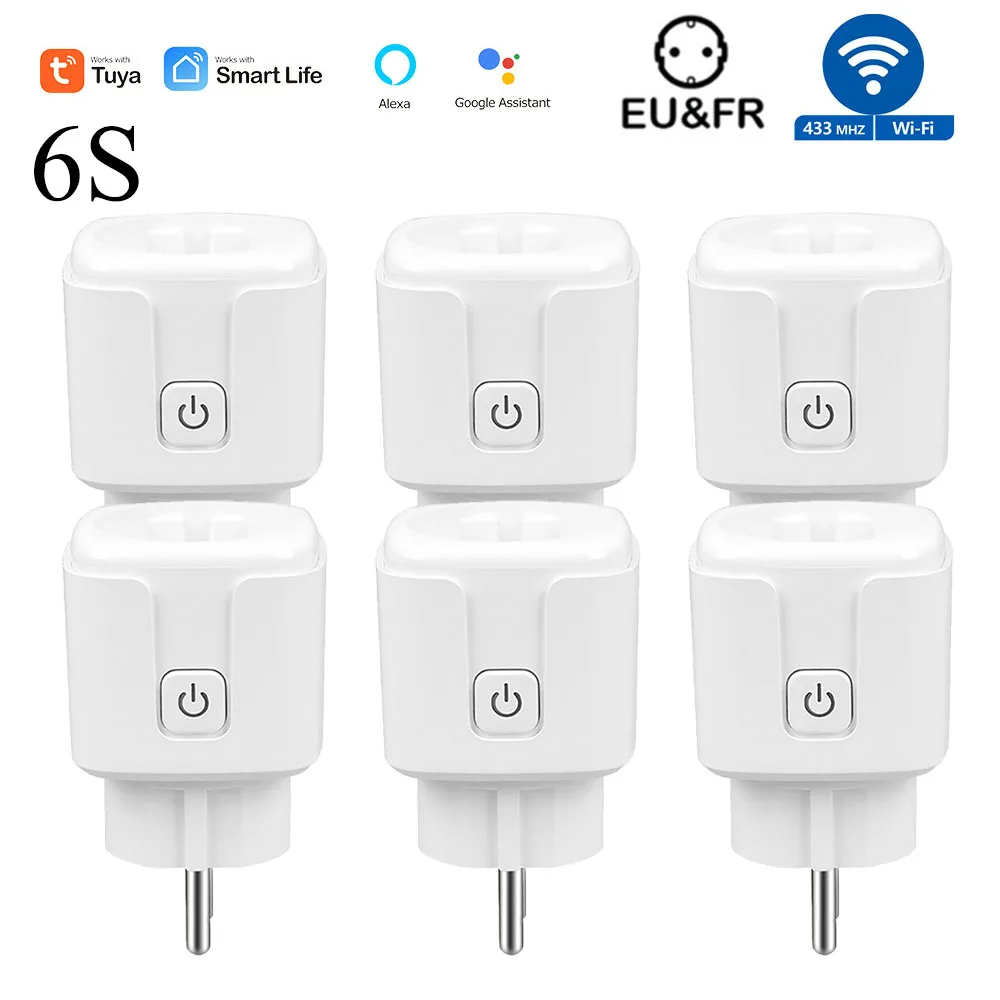 Tuya WiFi Smart Plug Socket 16A 3000W 433MHz Draadloze afstandsbediening Outlet Switch met Power Monitor, EU FR Werk met Alexa