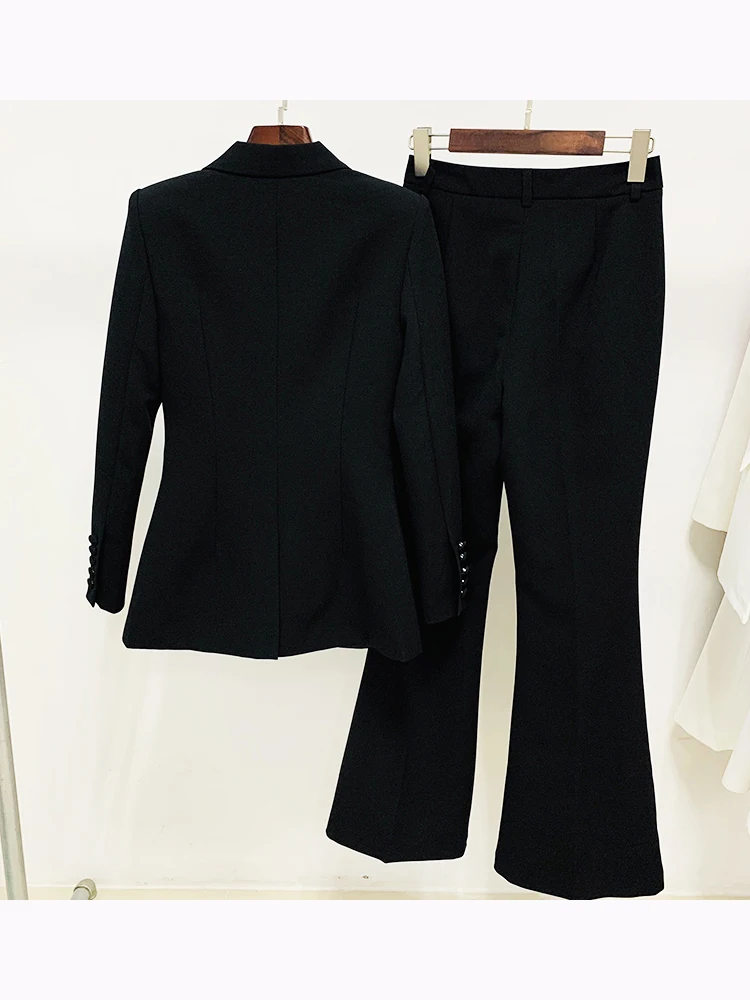 Tuta firmata da pista 2024 più nuova di alta qualità Set tuta da donna con bottoni singoli Blazer Flare Pants Suit