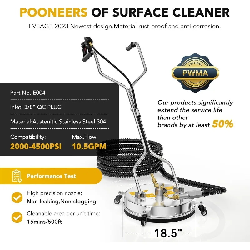 Pressure Washer Surface Cleaner with Water Recovery System, EP004 Dual Handle Stainless Steel Power Washer Surface