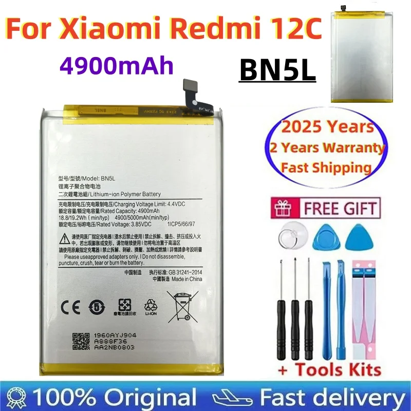 2025 Years 100% Original BN5L Battery 5000mAh For Xiaomi Redmi 12C Batteries Bateria   Fast Shipping + Free Tools