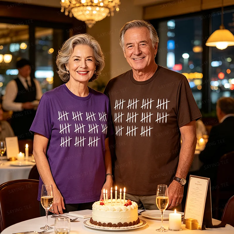 55 Years Done 55th Birthday Old Funny Tally Marks Counting T-Shirt Y2k Personality Count To 55 Graphic Saying Tee for Women Men