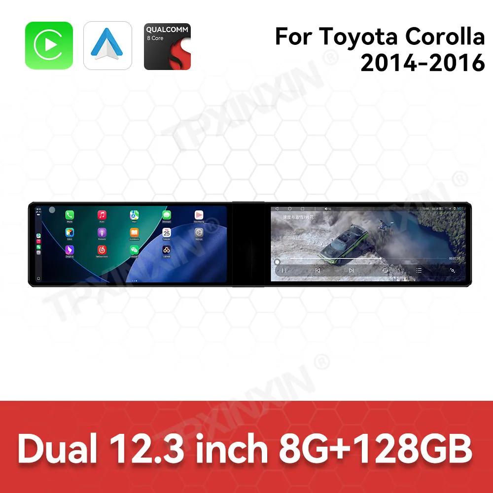

Двойной 12,3-дюймовый CarPlay для Toyota Corolla 2014-2016 Android 13, автомобильный радиоприемник, GPS-навигация, мультимедийный плеер, стерео головное устройство, авто