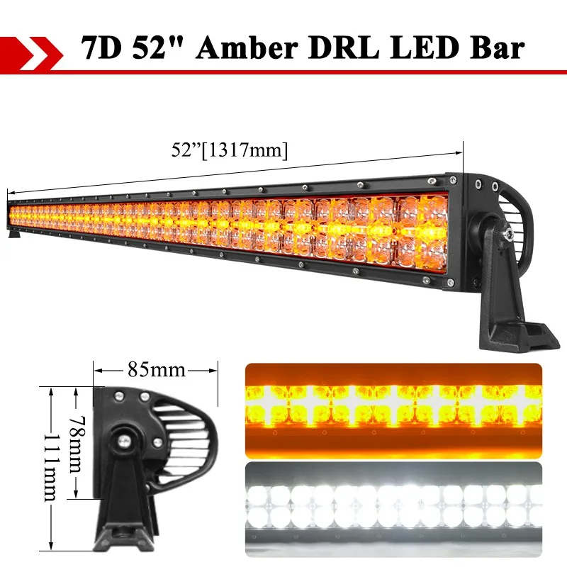 7D Rechte LED Werklichtbalk Amber Cross DRL Offroad SUV 4x4 Dakdrager Spotrijlamp Auto Truck ATV Bumper Spotlight