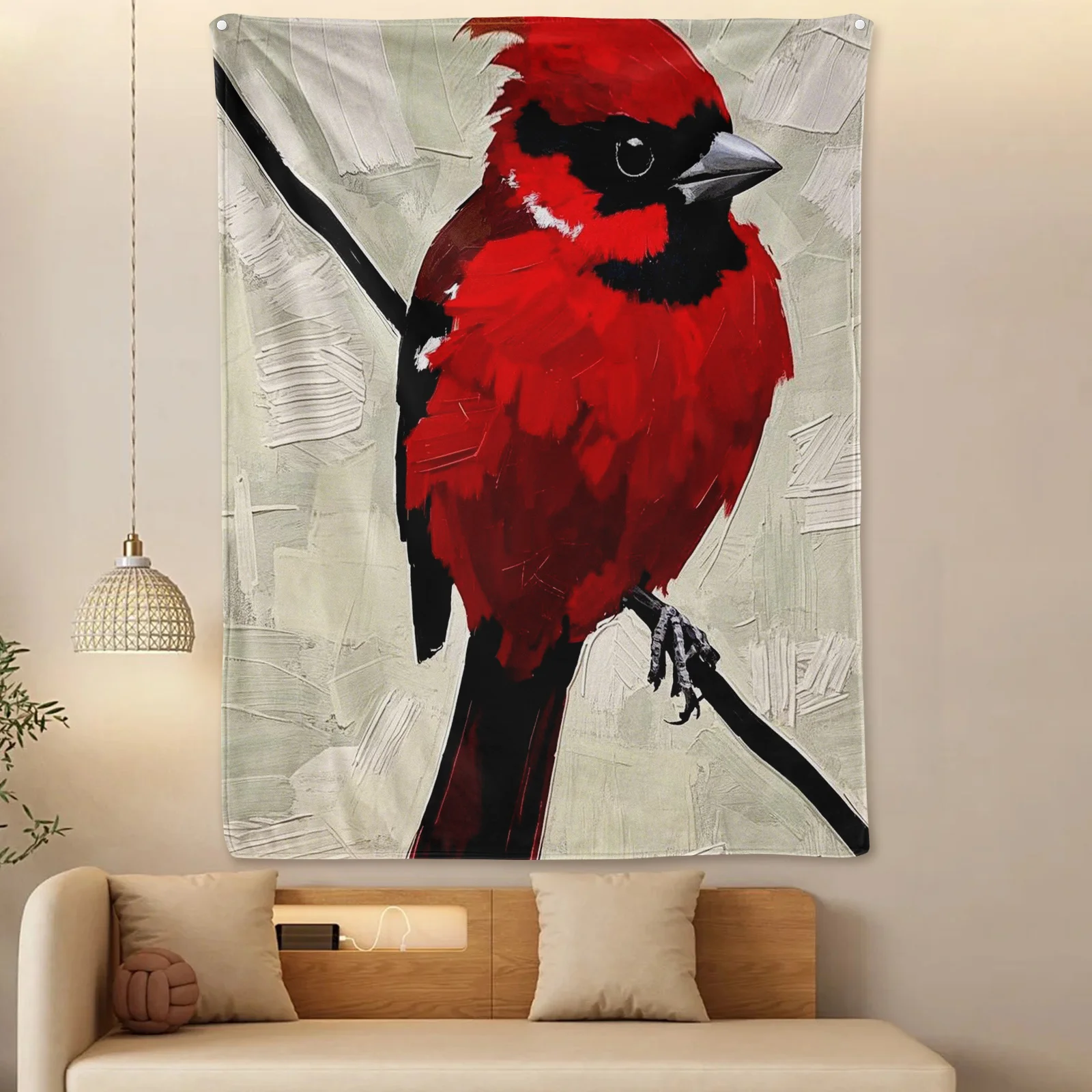 Oil Painting Sparrow Blanket Red Theme Power Pole Design Cozy Throw For Home Decor Gift Idea Artistic Urban Inspired Style