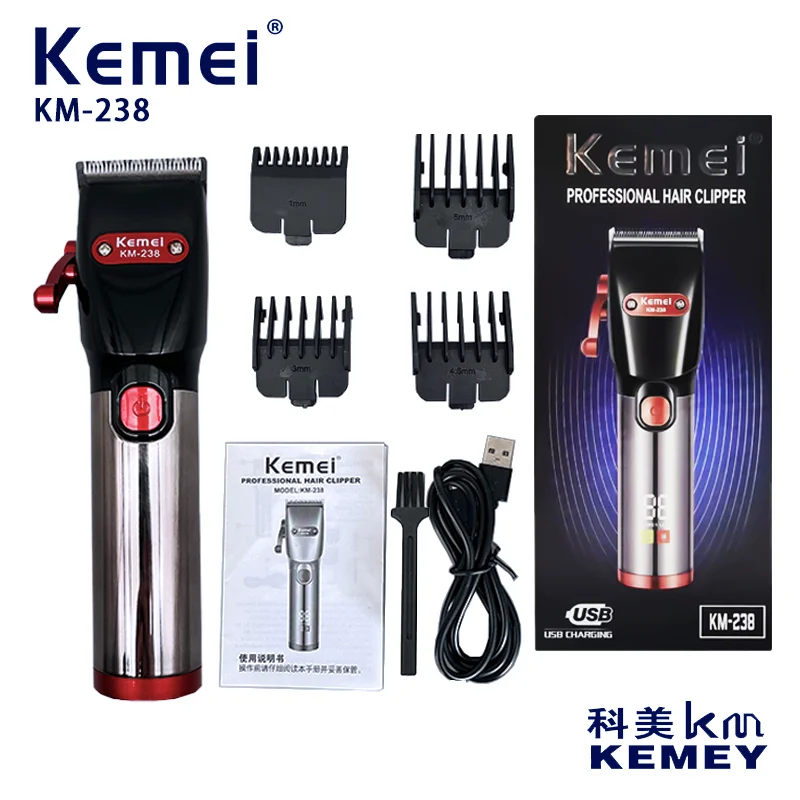 

Kemei professional hair clipper KM-238 with base barber fader oil head push clipper USB hair salon household electric clipper