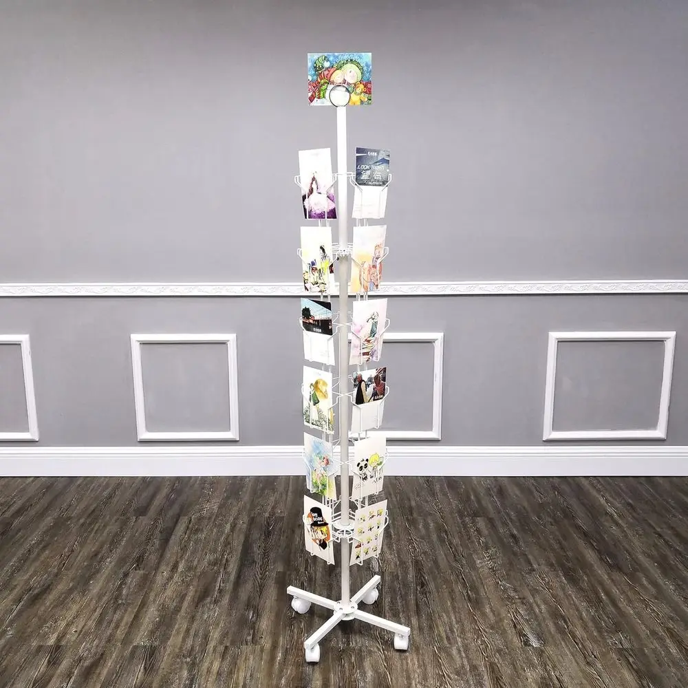 5.5 Wide 5x7 Veal Greeting Card Display Rack, 24 Pockets, White, 5.8W x 8H