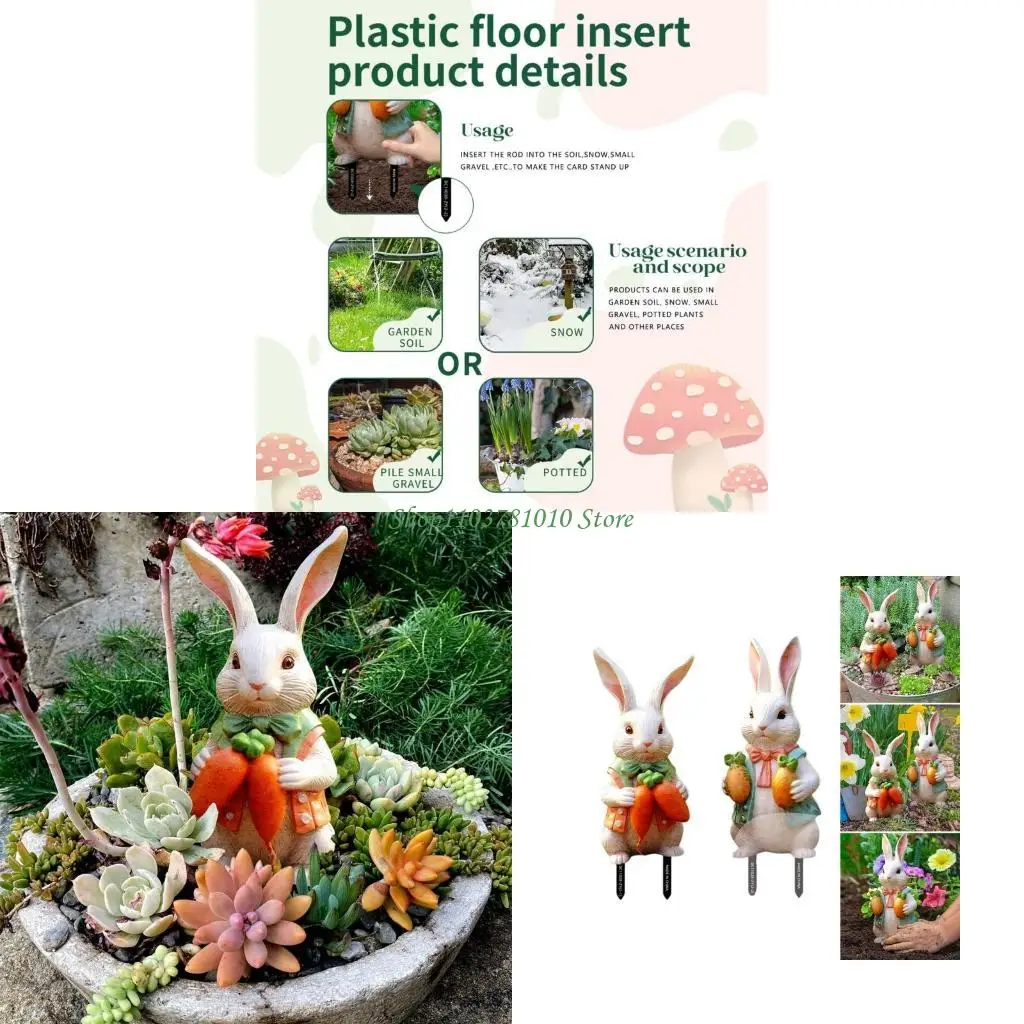 

U55D Colorful Rabbit Carrot Garden Stake for Seasonal Festivities Outdoor Ornament