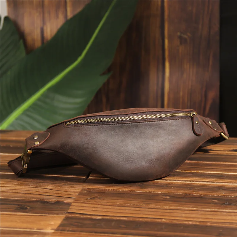 2021 Men's Retro Crazy Horse Leather Waist Bag, Retro Casual Leather Crossbody Bag for Outdoor Travel