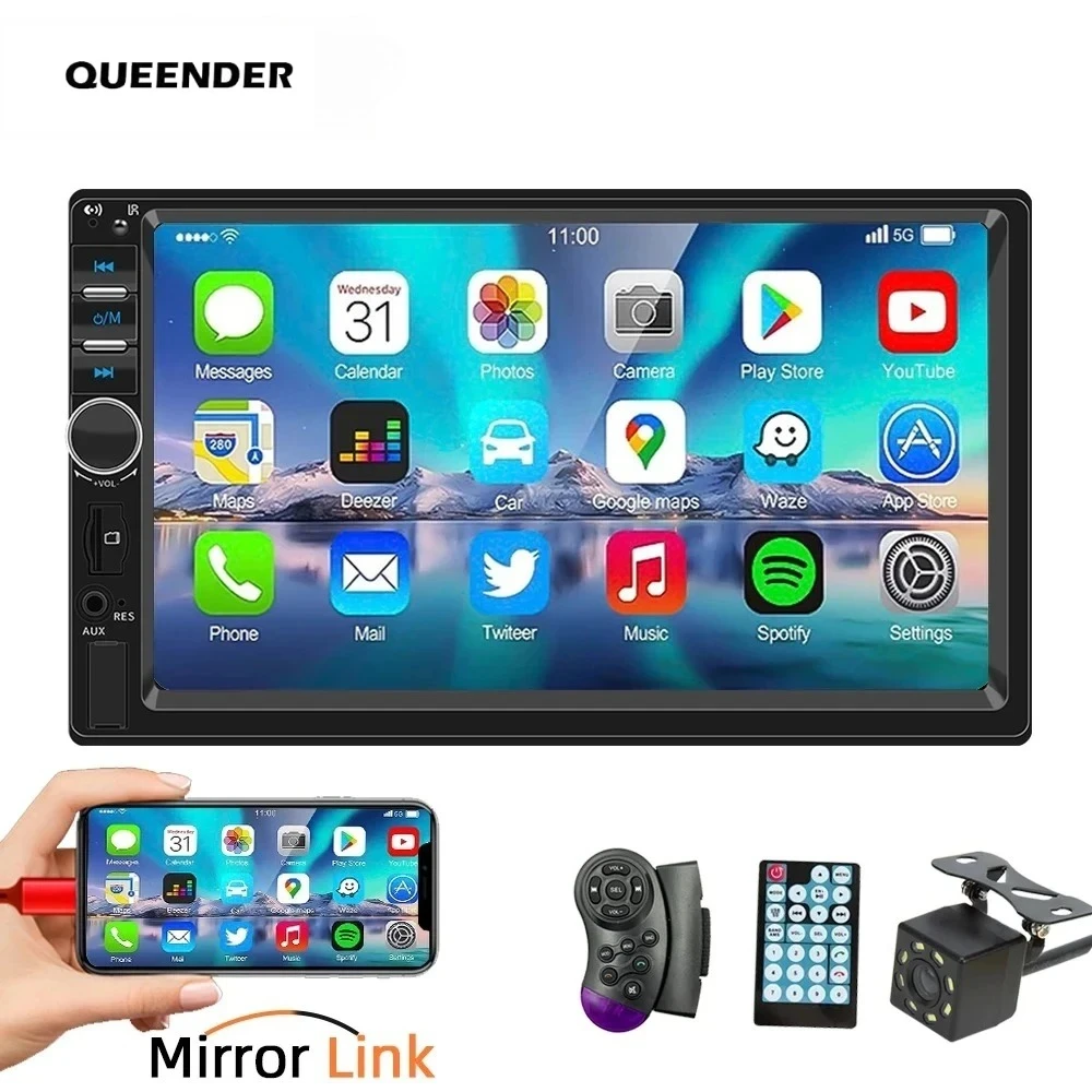 

Автомобильное радио QueenDer 2Din 7 дюймов — MP5-плеер, Bluetooth, USB/TF/FM, зеркальная связь и задняя камера — универсальная