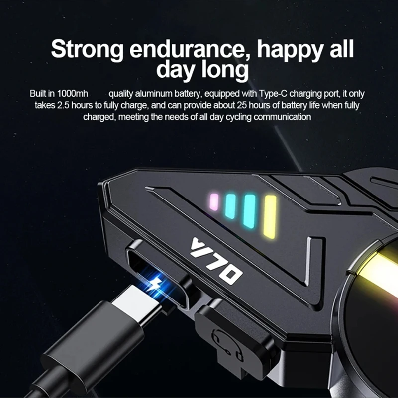 Y70 motocicleta Bluetooth casco auriculares V5.3 RGB luces coloridas auricular IPX6 soporte impermeable conectar 2 teléfonos
