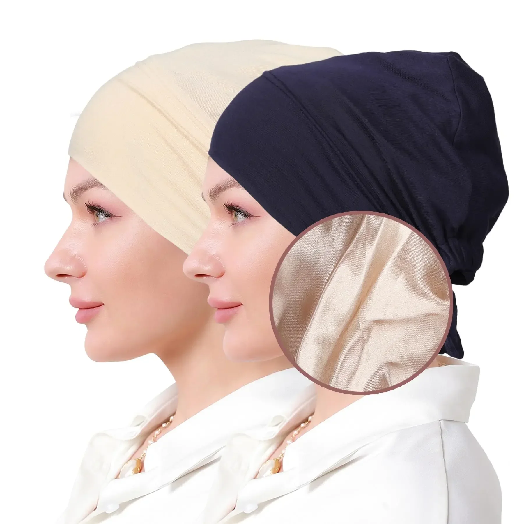 Bonnet Hijab en Satin Modal Double couche, Turban musulman, Bandana, sous-capuchon islamique avec cravate, Hijabs instantanés pour femmes, foulards turcs