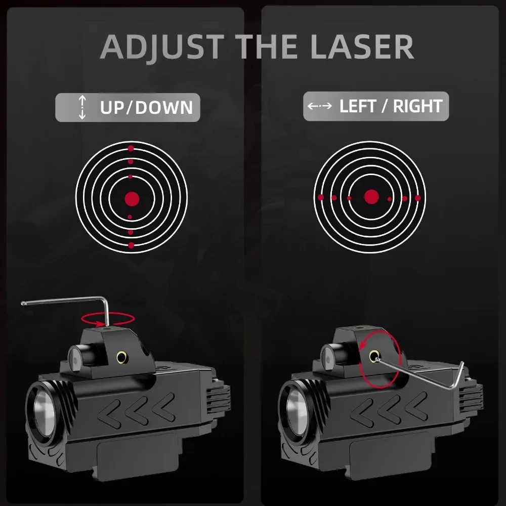 Mini Weapon Light Combo 800 Lumens Pistol Tactics Flashlight Red Laser Sight Rechargeable LED Torch for Outdoor Hunting Shooting
