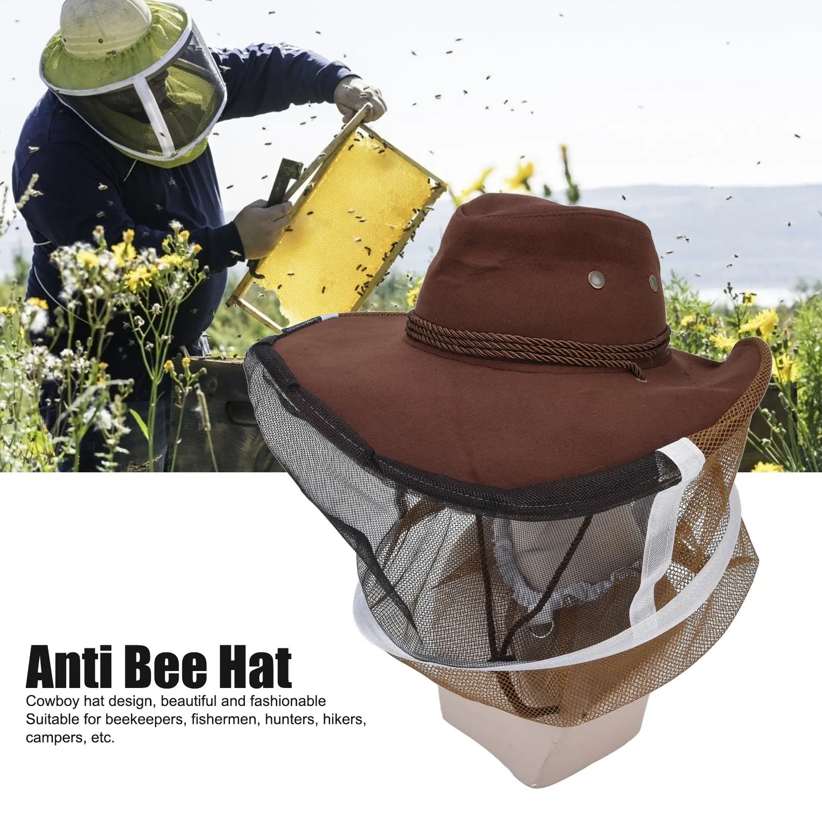 

Beekeeper Cowboy Hat Tightening Design Breathable Mesh Beekeeping Veil Hat For Beekeepers Fishermen Hunters Campers