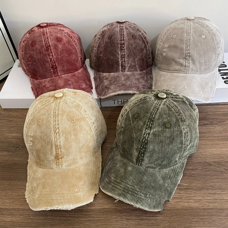 corduroy baseball cap for men and women vintage washed faded autumn winter hats solid color