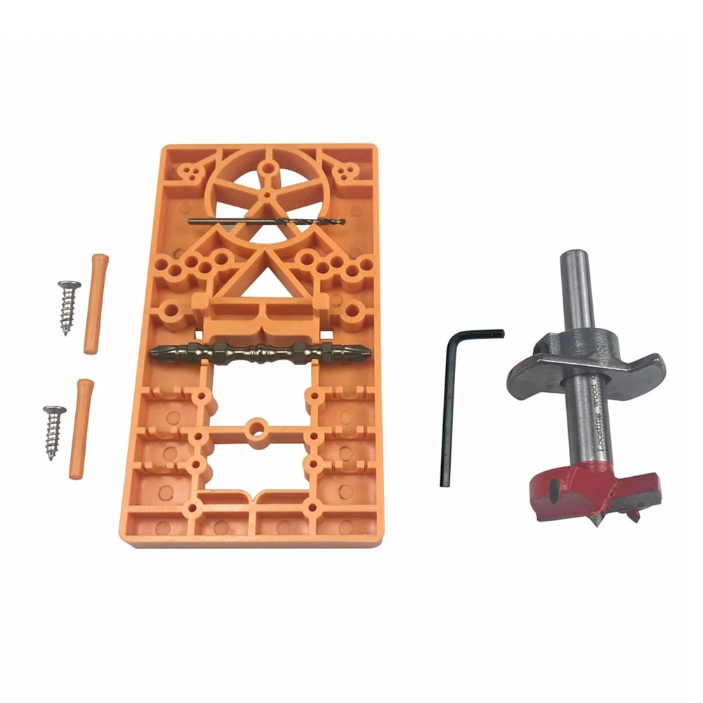 Woodworking Hinge Hole Puncher,Hinge Jig Hole Drill Guide Bit Wood Cutter Carpenter Woodworking Hole Opener Template B