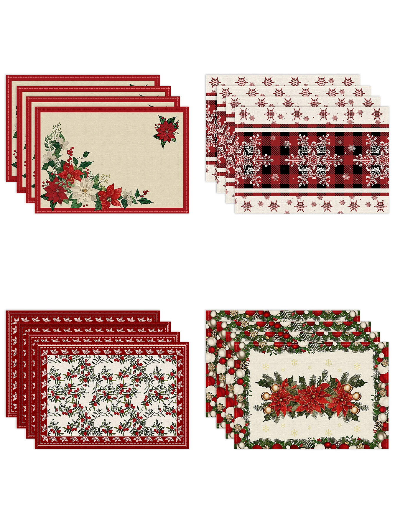 1/4/6pcs Christmas placemat 12x18 inches, water buffalo checkered floral print anti slip and heat-insulating placemat