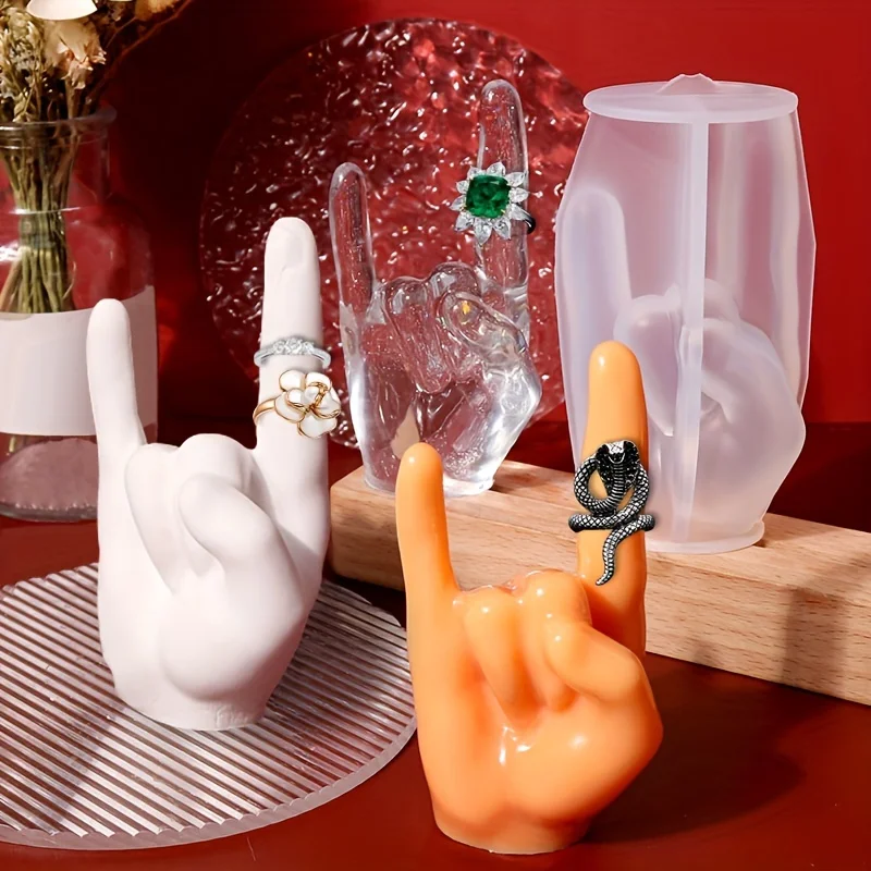 1pc Large Rock Gesture Silicone Mold Hand Finger Gesture Silicone Mold for Resin Ring Holder Candle Making
