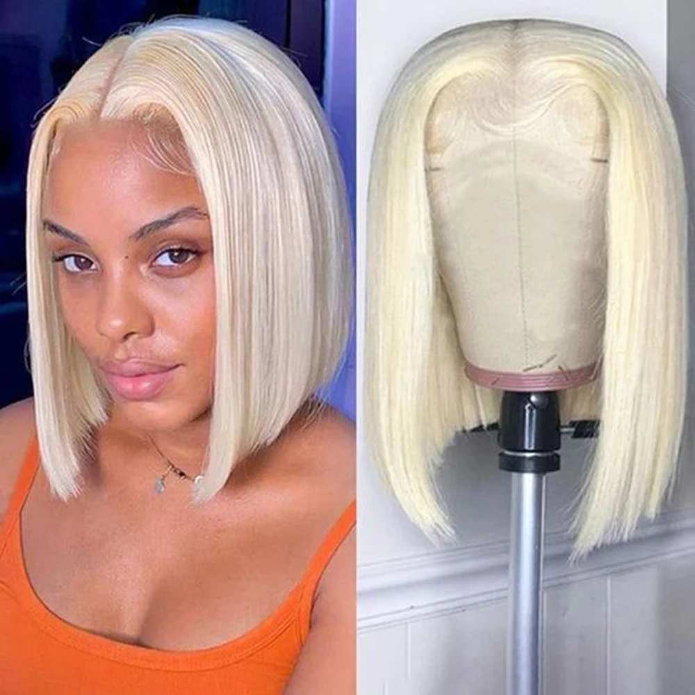 

613 Bob Wig Bone Straight Bob Wig 13x4 Lace Front Human Hair Wigs For Women Blonde HD Lace Frontal Glueless Wig Human Hair 180%