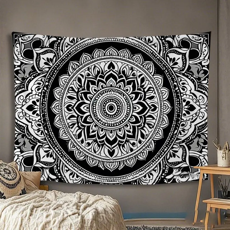 VIKAMA Black White Mandala Tapestry Boho Hippie Indian Floral Geometric Circle Wall Hanging for Bedroom Home Decor