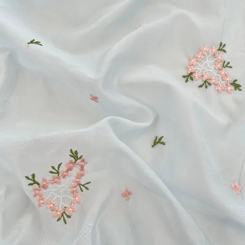 

Lyocell Crinkle Fabric Pink Floral Heart 3D Embroidered Lightweight Sheer for Dress Shirt Cardigan DIY Sewing Accessories