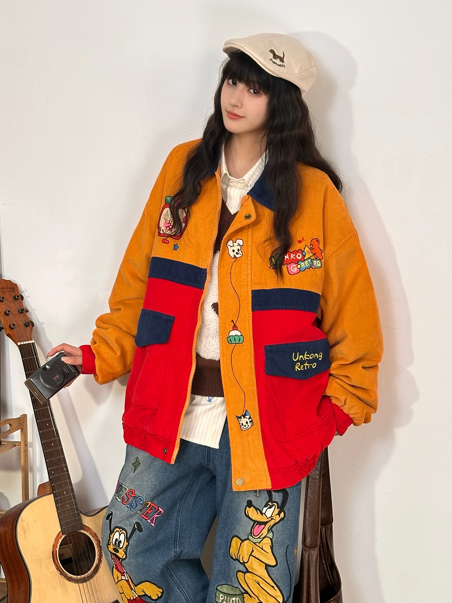 

SOLDOUT Original Winter Thiened Oversize American Sle Cartoon Color Blo Jaet Women's Cotton Coat Trendy Streetwear