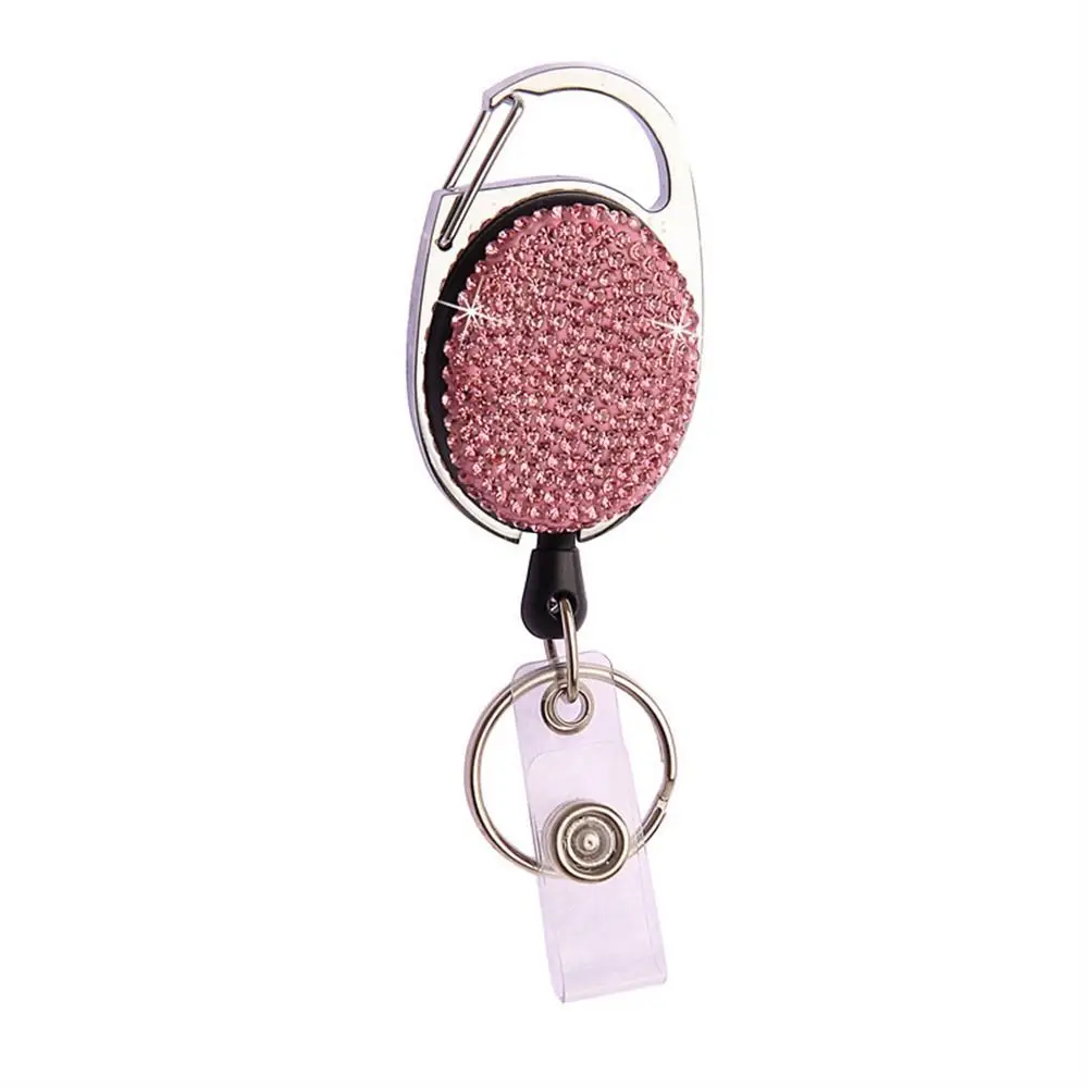 Cor cristal strass crachá carretel nome tag diamante retrátil titular do crachá brilho bling id titular do cartão saco chaveiro