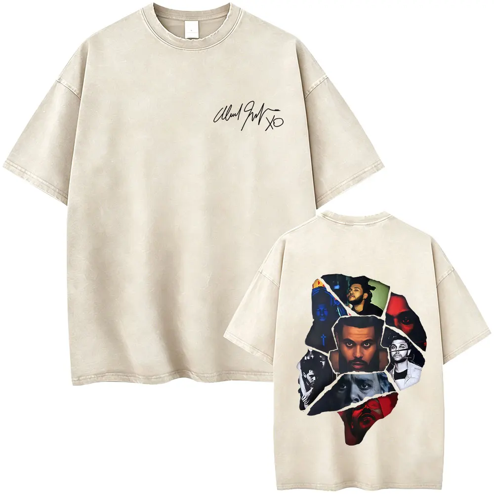 

Washed Vintage Rapper The Weeknd Music Album Cover Face Graphic T Shirt Men Women Hip Hop Fashion Pop Music T-shirts Streetwear