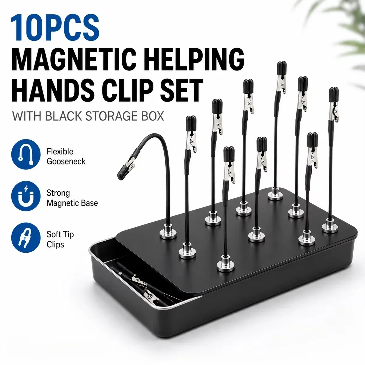 10PCS PCB Holder with Alligator Clips Flexible ArmsStorage Box Magnetic Soldering Helping Hands Repair DIY Tool for Electronics