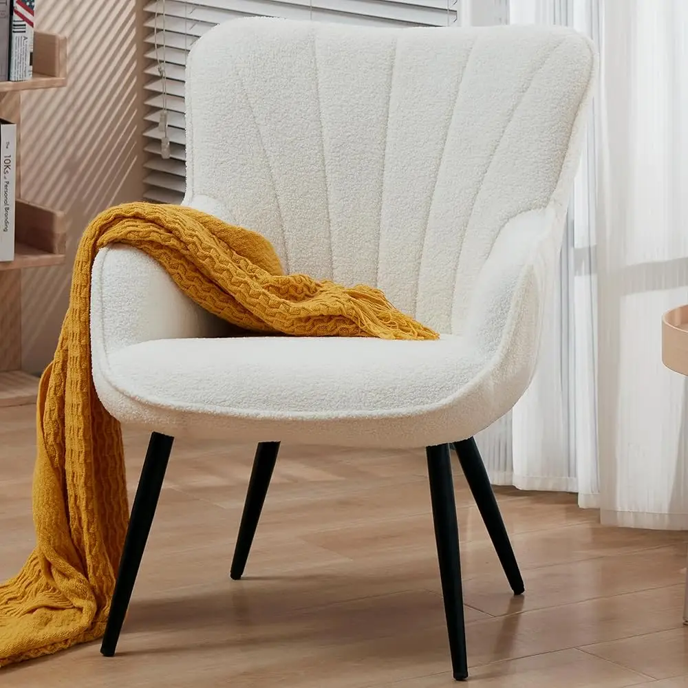 Teddy Fleece Accent Chair - Furry Sherpa Living Room Chair Mid Modern Sofa Chairs, Comfy Fuzzy Wingba Armchair For Bedroom,