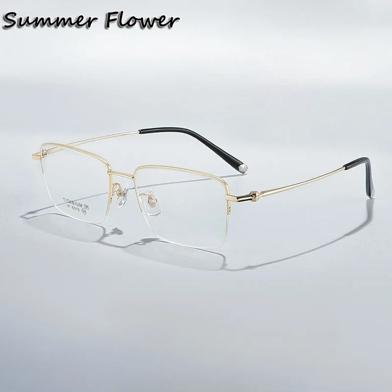 

Man Eyeglass Pure Titanium Optical Frame Medium Face Recipe Glasses Semi Rim Gentlemen Gold Gafas Male for Prescription Lenses